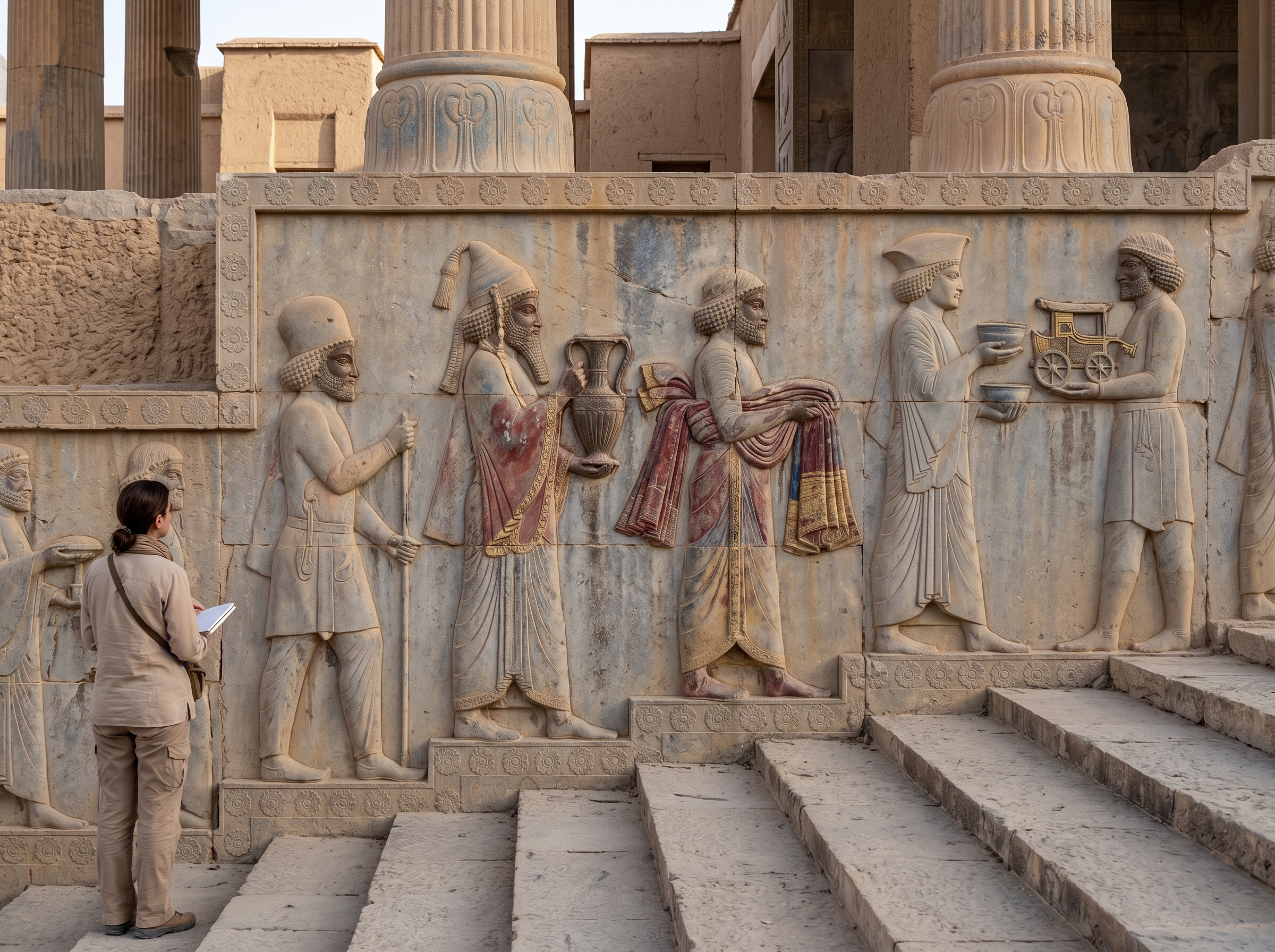 Close-up of carved delegations and how they read from the Gate
