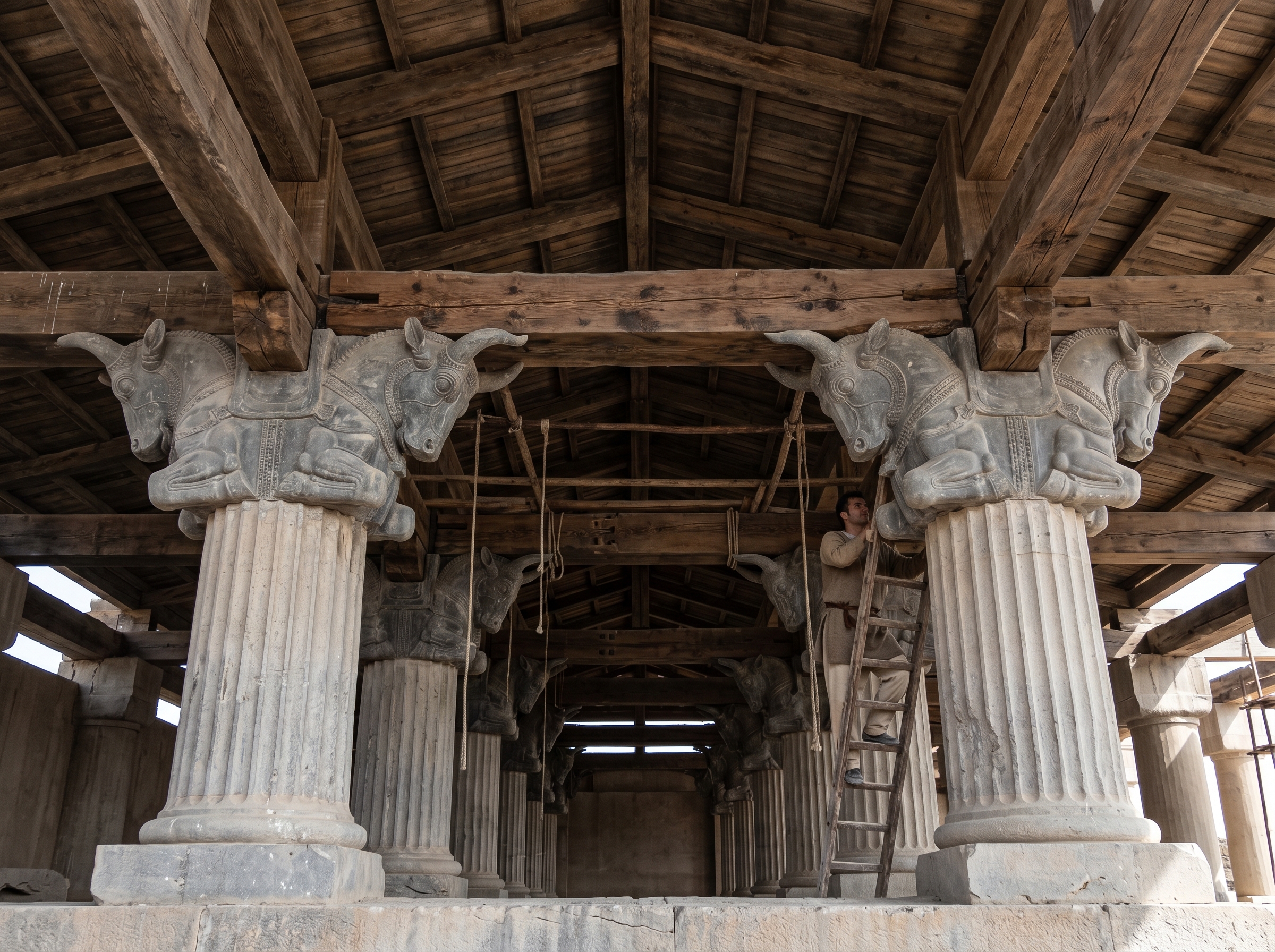 Double-bull capitals and the lost wooden roof