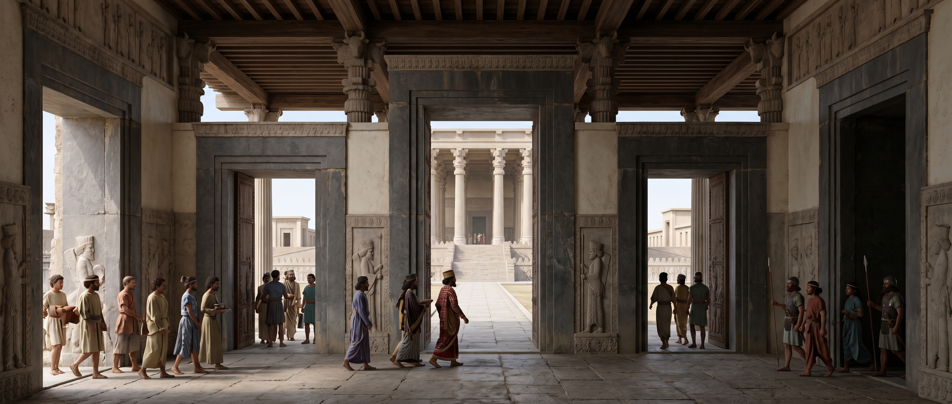 Frontal view through the three portals — the Tripylon as a staged threshold