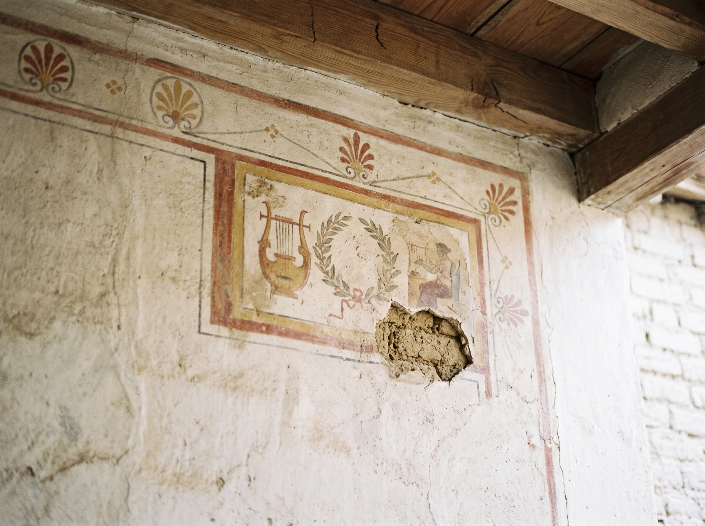 Painted plaster panel inside the reception room (lost or literary element)
