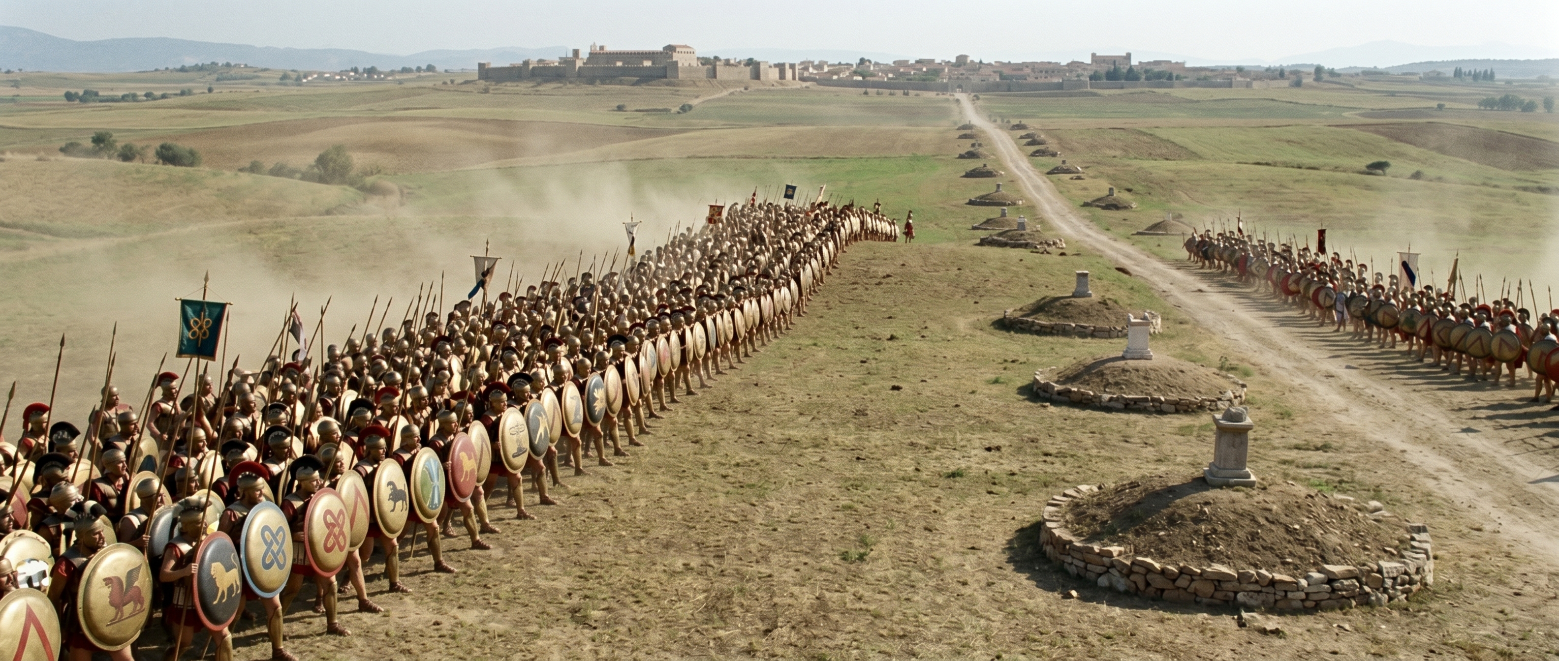 Oblique echelon in the rolling plain (wide panorama)