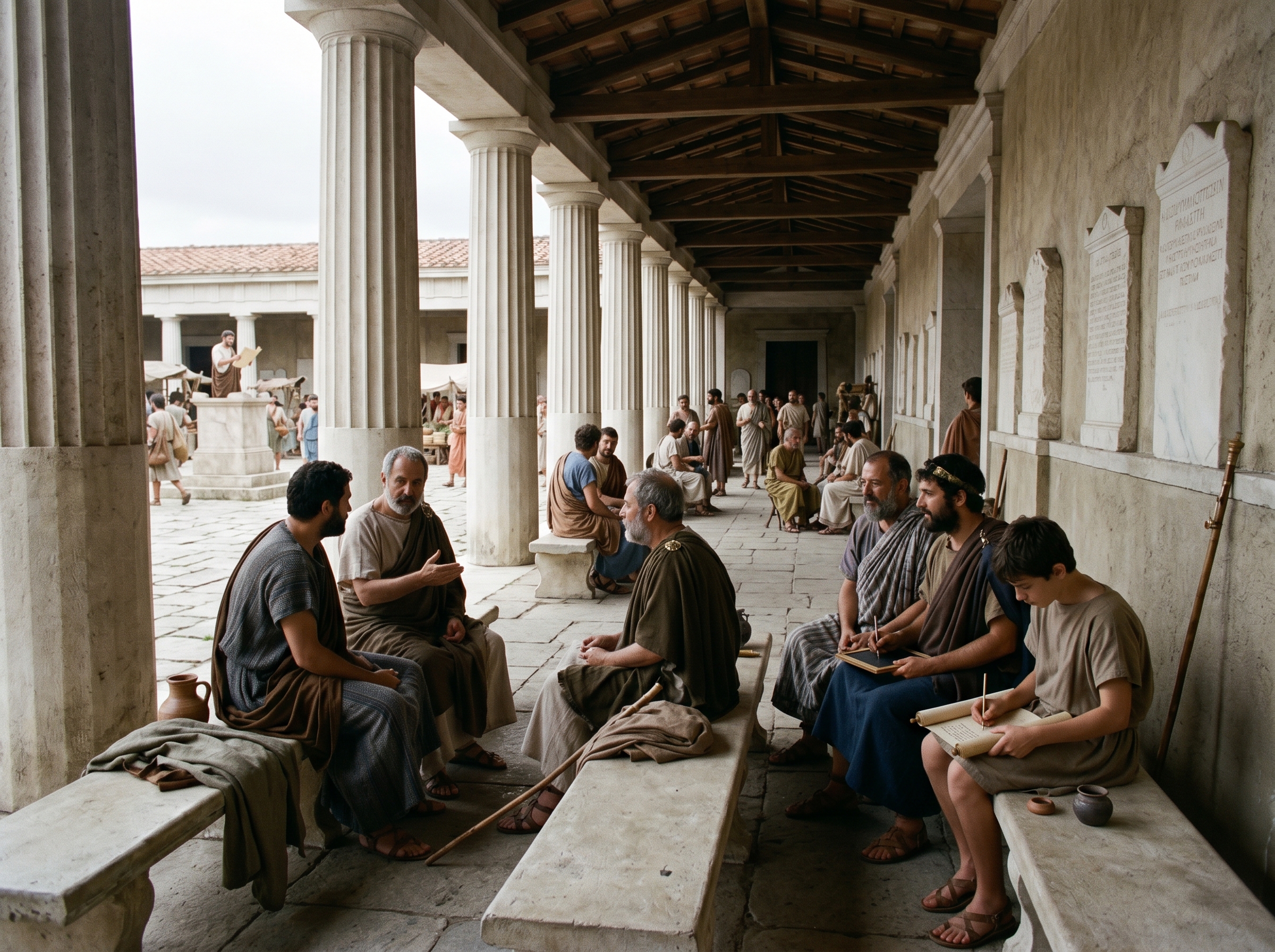 Delegates on the stoa benches