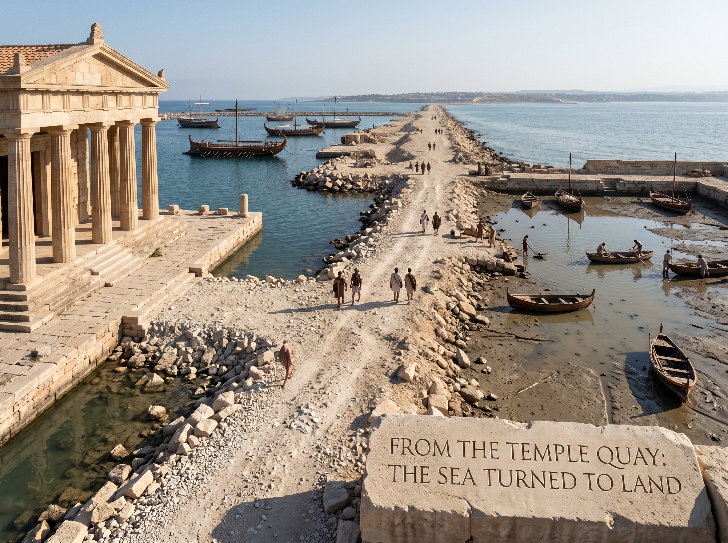 From the temple quay: the sea turned to land