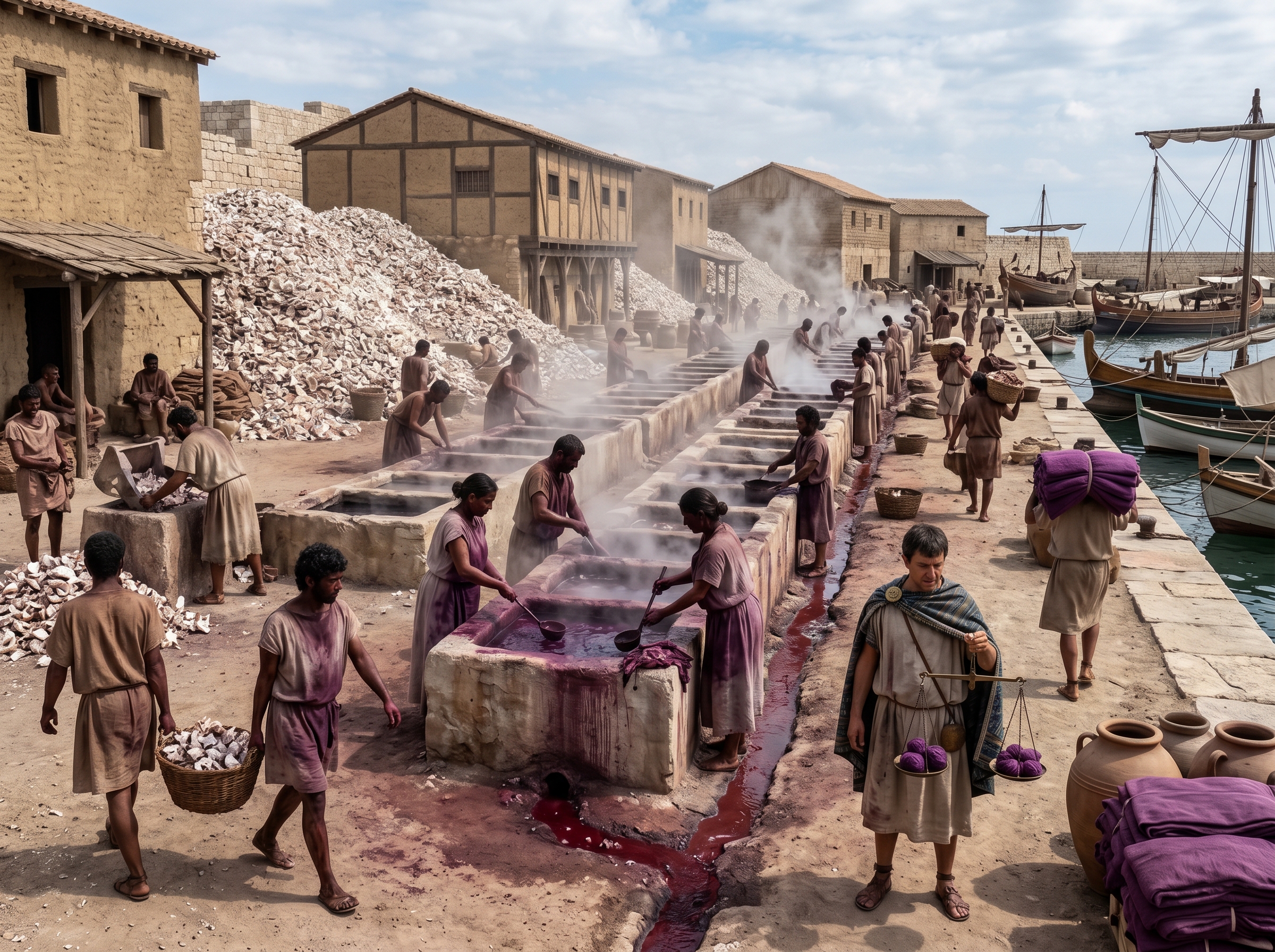 Dye-works: vats, steam, and middens
