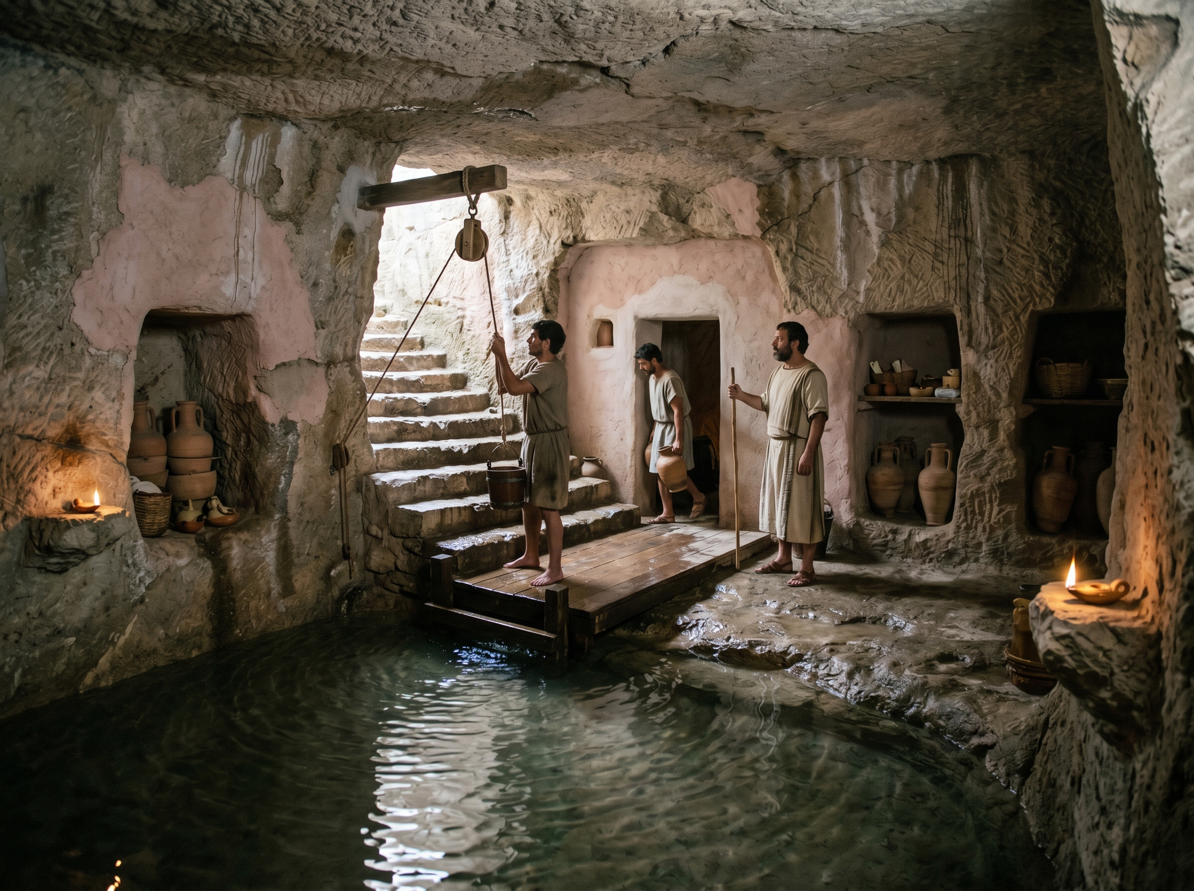 Cistern cut into living rock beneath a warehouse