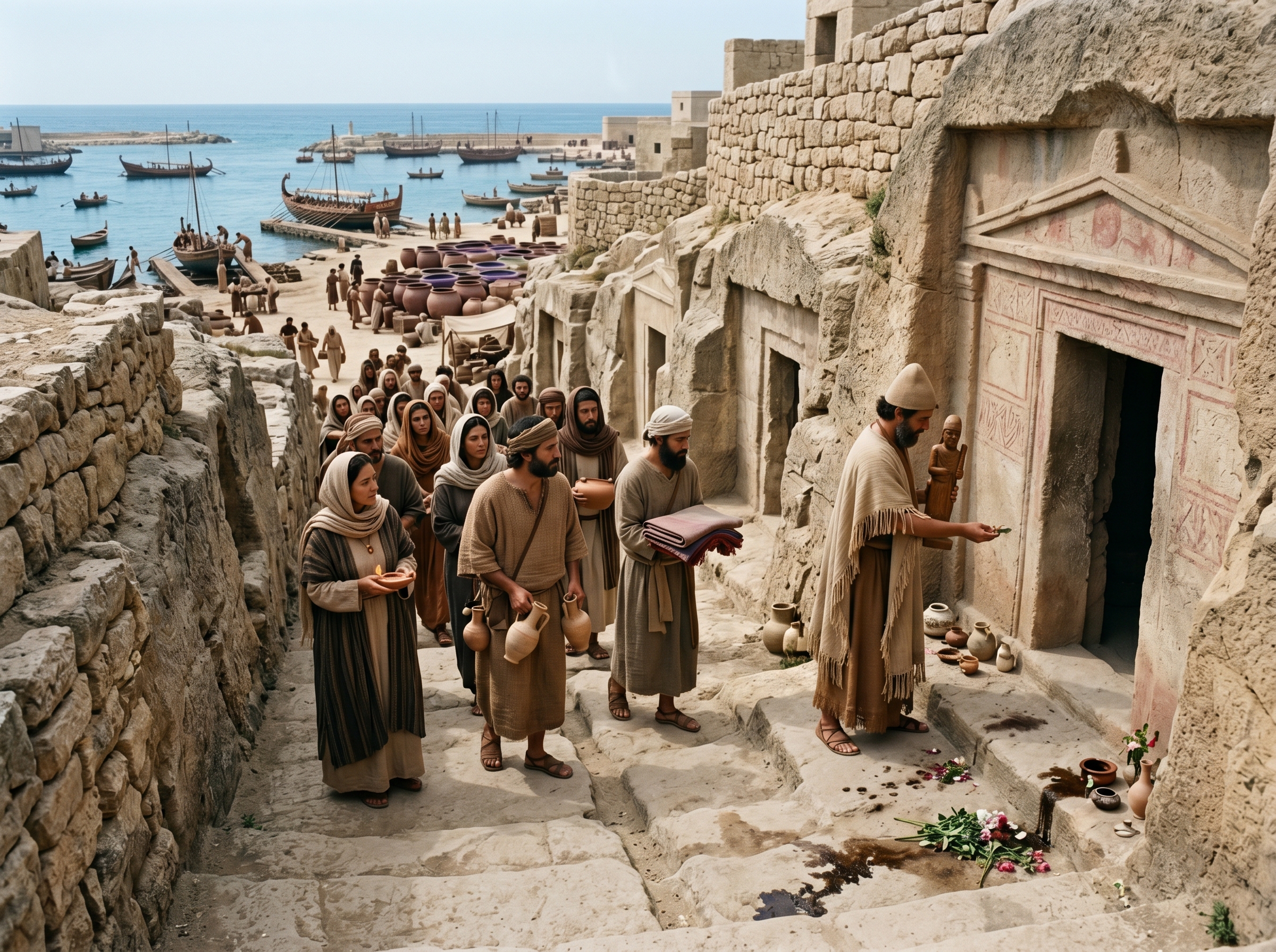Funerary procession along the narrow approach