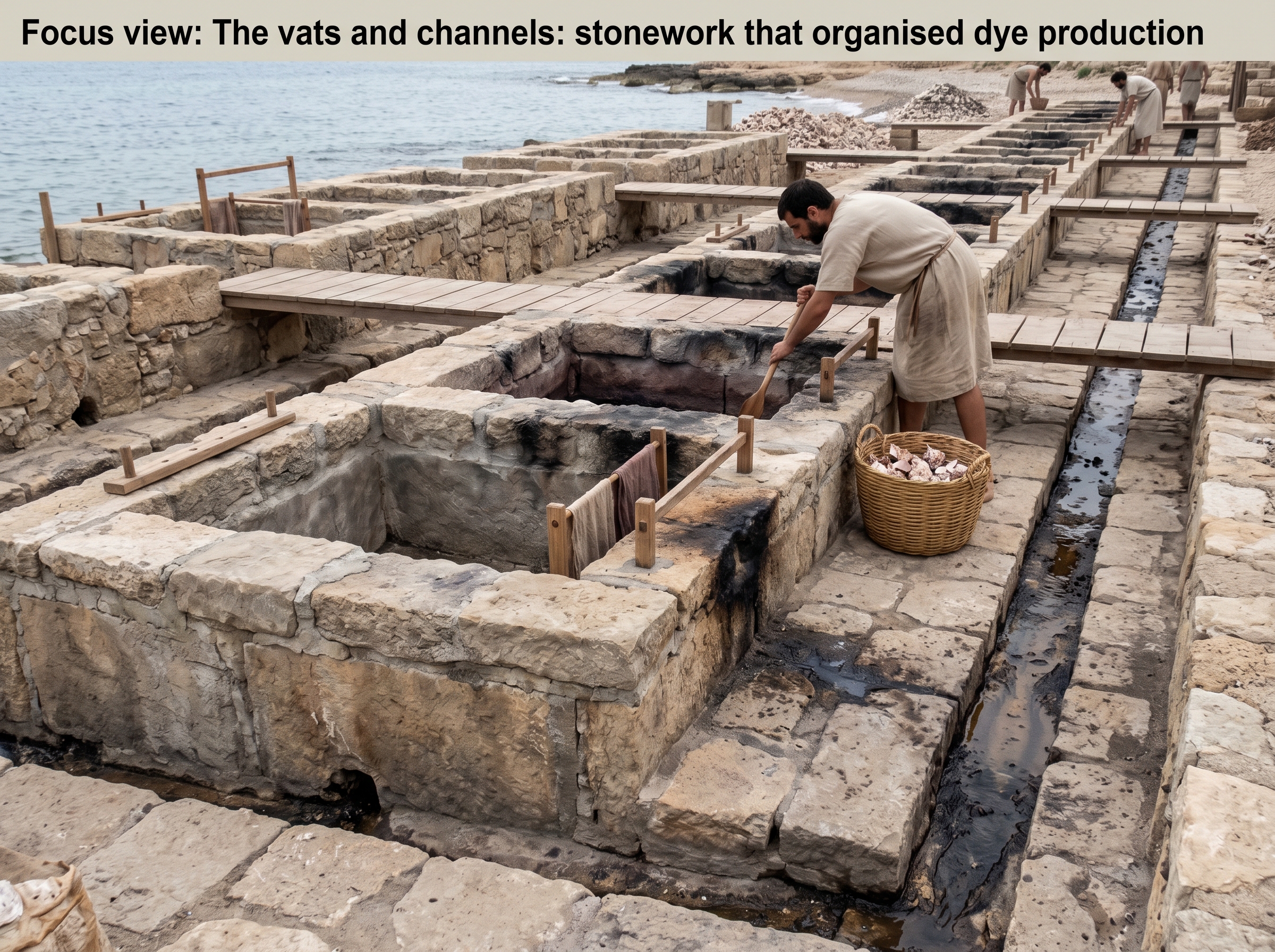 The vats and channels: stonework that organised dye production